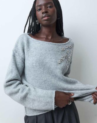 Miss Selfridge maglione ampio impreziosito grigio
