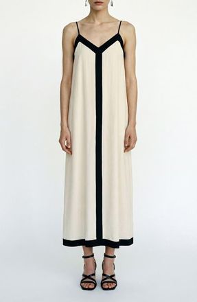 Vero Moda Denise V-Neck Midi Dress in Birch Detail Black at Nordstrom, Size X-Small
