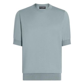 Dolce & Gabbana Round-neck Knitwear, male, Blue, Size: XL Logo Embroidered T-shirt