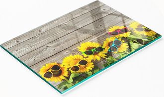 OEM Tabla De Cocina De Vidrio Templado Con Dise&ntilde;o Decorativo De Girasoles, 80x52 Cm