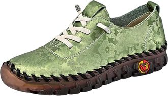 Generic Womens Leather Sneakers Soft Bottom Flats Slip on Loafers Fashion Handmade Floral Embroidery Walking Sneakers Comfort Orthopedic Shoes Non-Slip Traine