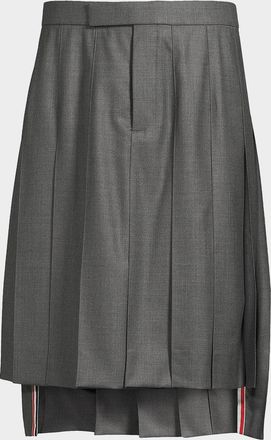 Thom Browne Pleated Wool Twill High-Low Skirt