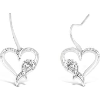 House of Brilliance Silver Round Diamond Heart Dangle Earrings in White at Nordstrom