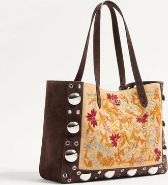 Valentino Garavani Borsa Shopping Media Valentino Garavani Nellc&ocirc;te Ricamata Donna MULTICOLOR/TESTA DI MORO UNI