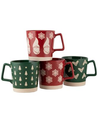 Ten Strawberry Street 10 Strawberry Street Set Of 4 Christmas Collection Wax Resist Mugs