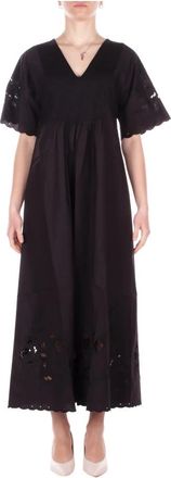 Max Mara Maxi-jurk met Broderie details - Dames - Maxi kleedjes - Zwart - XS - Katoen - Kleedjes