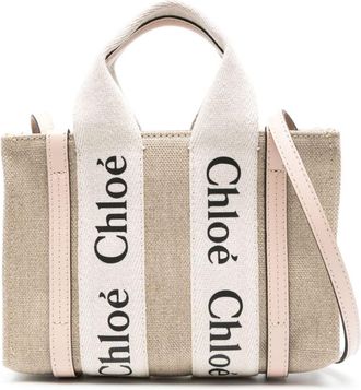 Chlo&eacute; logo-detail tote bag - women - Linen/Flax/Linen/Flax/Calf Leather - One Size - Neutrals