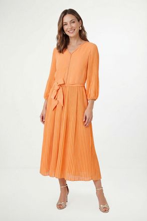 Wallis Womens Petite Chiffon Plait Detail Pleated Midi Dress - Orange - Size 20 UK