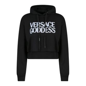 Versace Hoodies, female, Black, Size: 2XS Black Sweater with Adjustable Hood