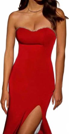 La Femme Elegant Strapless Gown In Red