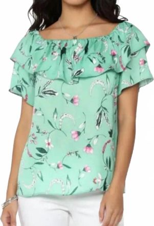 endless rose Floral Print Peasant Short Sleeve Blouse In Green