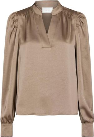 Neo Noir Roella Heavy Sateen Blouse - Dames - Blouses - Bruin - 2XL - Polyester - Overhemden