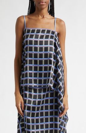 EENK Check Slip Drape Silk & Cotton Top in Black Multi at Nordstrom, Size X-Small