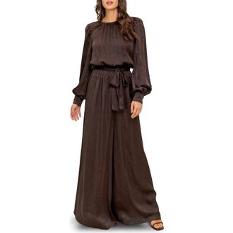 Flying Tomato Woven Long Sleeve Jumpsuit in Brown at Nordstrom Rack, Size Small