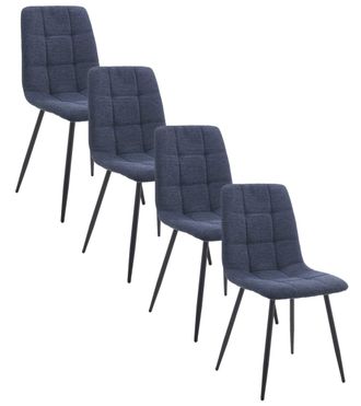 Home Heavenly Pack de 4 sillas de comedor en tela azul y patas metal negro
