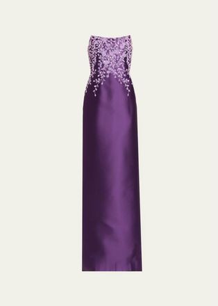 Pamella Roland Beaded Strapless Silk Column Gown