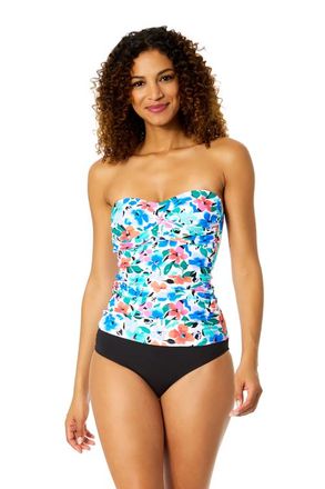 Anne Cole Womens Printed Twist Front Bandeaukini Swim Top in Fiore at Nordstrom, Size X-Small