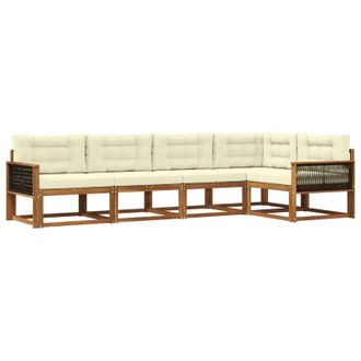 vidaXL Conjunto De Sof&aacute;s De Exterior 5 Pcs Natural Y Crema Vidaxl