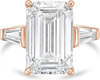 Diana M. Jewels 18kt Rose Gold 5.00 ct tw Emerald Cut with two Long Baguettes on the side Engagement Ring (Single Claw)