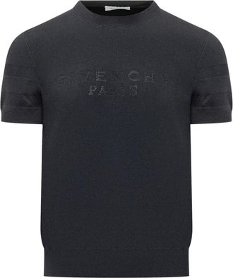 Givenchy Round-neck Knitwear, male, Blue, Size: XL Mesh Panel Short-Sleeve Sweater
