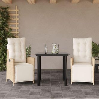 vidaXL Set Comedor De Jard&iacute;n 3 Pzas Con Cojines Rat&aacute;n Sint&eacute;tico Beige Vidaxl