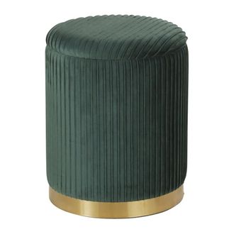 Maisons du monde Puf-ba&uacute;l redondo de terciopelo verde y acero dorado