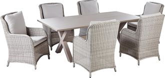Beliani Conjunto De Comedor De Jard&iacute;n De 7 Piezas Sillas De Rat&aacute;n Sint&eacute;tico Mesa De Aluminio Para Exterior Beige Cascais
