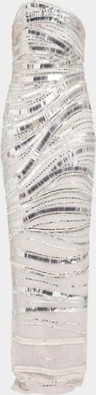 Pamella Roland Wave Beaded Tulle Strapless Column Gown