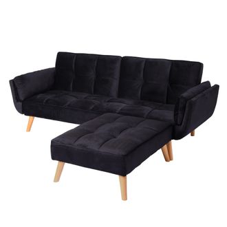 Hhg Hhg - Divano Letto Angolare Con Penisola Sof&agrave; Reclinabile 546 Legno Velluto Nero