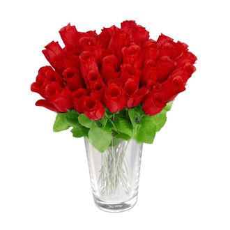 Relaxdays Relaxdays - Rosas Artificiales, 48 Unidades, Ramo Flores Con Tallo Y Hojas, Adorno Floral, Poli&eacute;ster, 26 Cm De Alto, Rojo