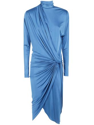 Balmain Midi Dress Long Sleeves Draped Viscose Jersey