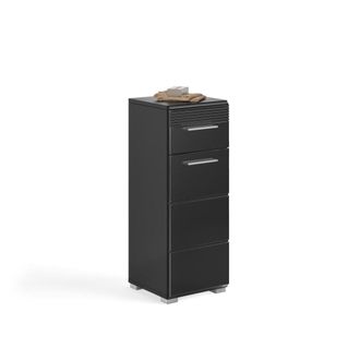 ebuy24 Mueble de ba&ntilde;o linus 1 puerta, 1 caj&oacute;n negro alto brillo, color negro