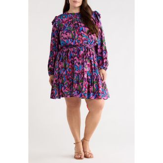Sugarlips Valier Floral Long Sleeve Dress in Mauve-Multi at Nordstrom, Size 1X