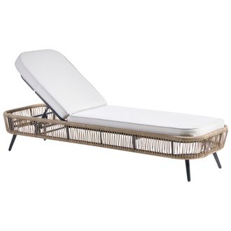 Beliani Tumbona De Exterior De Rat&aacute;n Sint&eacute;tico Y Aluminio Con Coj&iacute;n Acolchado Respaldo Ajustable Beige Zeri