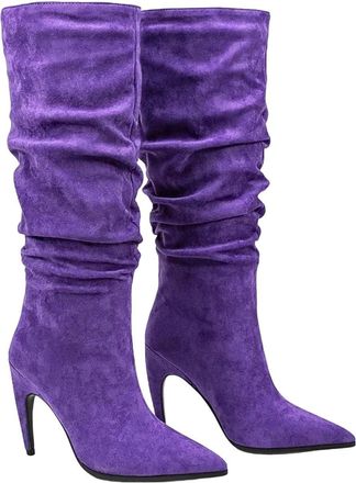 Generic Women Thigh High Suede Boots Pleated Shaft Stiletto Heel Winter Outdoor Casual Long Boot