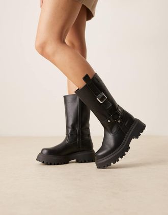 Asos Chalice - Stivali al ginocchio neri con suola spessa e fibbie-Nero