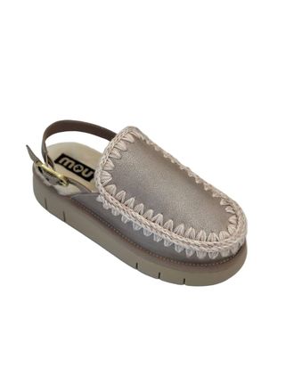 Mou Womens Bounce Buckle Strap Clog In Stone Metallic