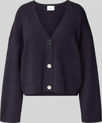 Comma Strickjacke aus Viskose-Mix mit V-Ausschnitt in Marine, Gr&ouml;&szlig;e 34