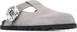 Roger Vivier Womens Slidy Viv Mule Heel Gray Suede