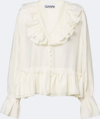 Ganni Lace-trimmed ruffled blouse