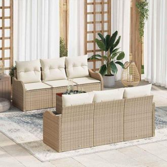 vidaXL Conjunto De Sof&aacute; De Jard&iacute;n 7 Pcs Beige Polirat&aacute;n Vidaxl