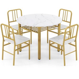 Costway 5 Piece Dining Table Set Round Kitchen Table & 4 Chairs-White