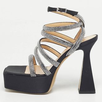 Mach & Mach Black Satin Sydney Platform Sandals