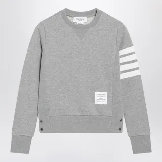 Thom Browne Felpa girocollo 4-Bar grigia chiara in cotone