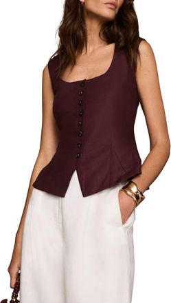 Mint Velvet Linen Blend Peplum Vest in Burgundy at Nordstrom, Size 14