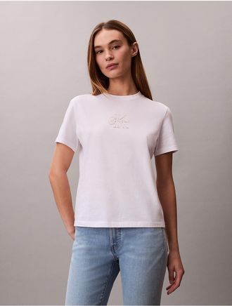 Calvin Klein Jeans Calvin Klein Womens Foil Monologo Graphic Classic T-Shirt - Open White - XS