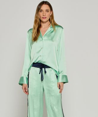 Serena Bute Satin Revere Collar Shirt - Mint