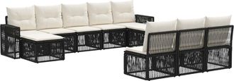 vidaXL Conjunto De Sof&aacute;s De Jard&iacute;n 10 Uds. Negro Y Blanco Crema Vidaxl