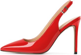 EDEFS Womens Pointy Toe Pumps Slingback Court Shoes Party Dress Shoes Red EU36/UK4