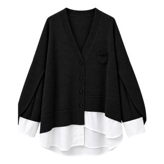 Meimeij Gebreide Cardigan met Verlaagde Schouders - Dames - Truien - Zwart - Maat: XS Wol